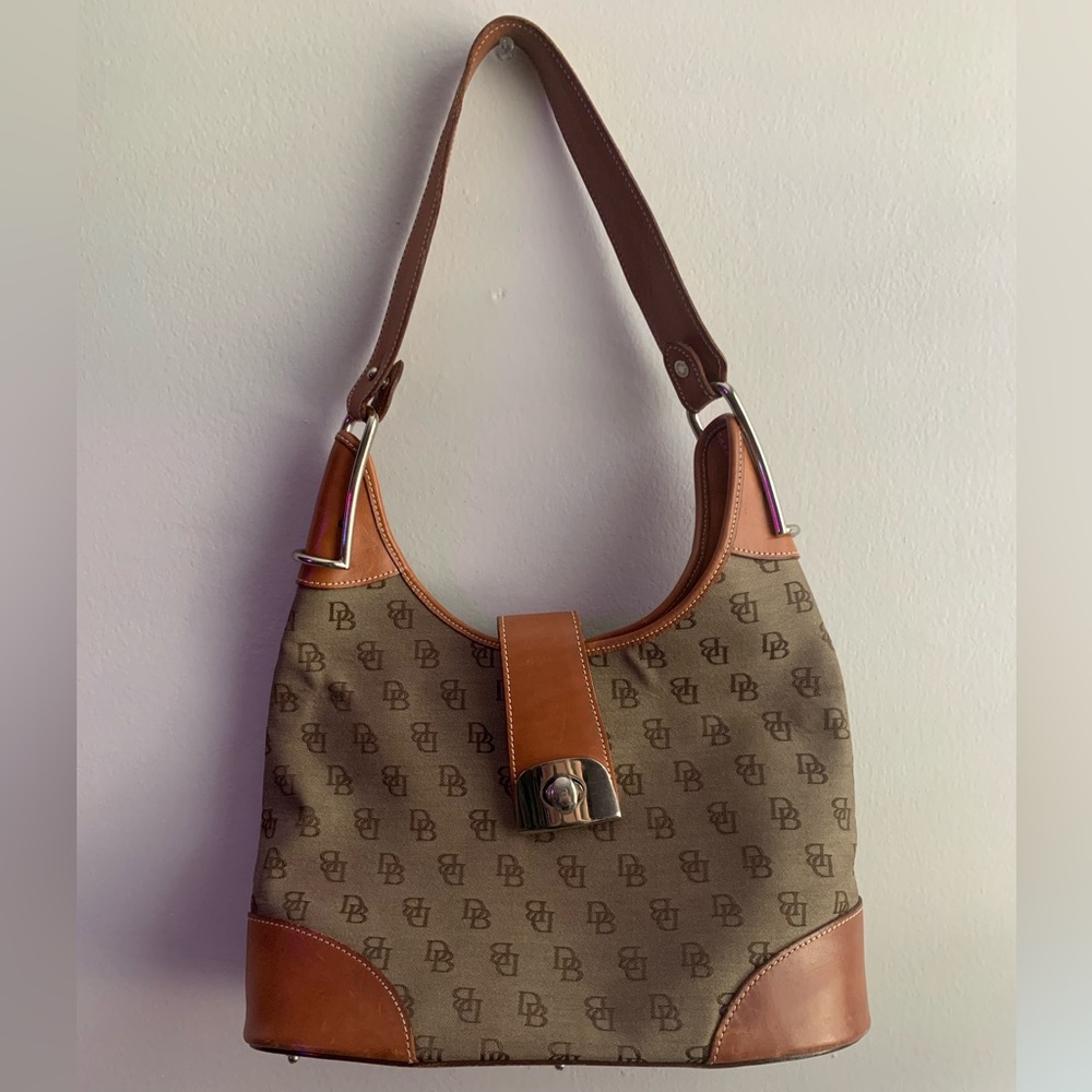 Dooney & Bourke Brown and Tan Shoulder Bag with Leather Trim